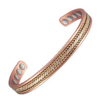 Wollet 6,5-дюймовые плетеные трехцветные магнитные браслеты из меди для женщин или мужчин, Медный браслет-манжета, подарок на День Святого Валентина  5