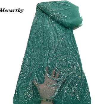 Роскошная кружевная ткань ручной работы из бисера в Нигерийском стиле 2023, Высококачественная вышивка бисером из пайеток, Африканская Французская кружевная ткань для платья  5