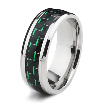 Властное мужское кольцо Кольца из нержавеющей стали для мужчин, созданный набор квадратных колец, мужское кольцо из нержавеющей стали с зеленым углеродным волокном  5