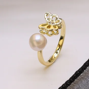 Кольца с натуральным пресноводным жемчугом Модные кольца в стиле ретро, Позолоченное Регулируемое кольцо для женщин, изысканные ювелирные изделия, свадебные подарки на День памяти  5