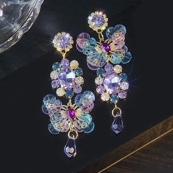 Милые асимметричные серьги с кристаллами для женщин, богемные красочные серьги-бабочки, персонализированные серьги с кисточками для девочек  5