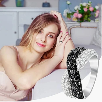Модное и изысканное черно-белое кольцо с цирконом в форме креста Икс для женщин, романтические крутые украшения в стиле панк, подарок на день рождения  5