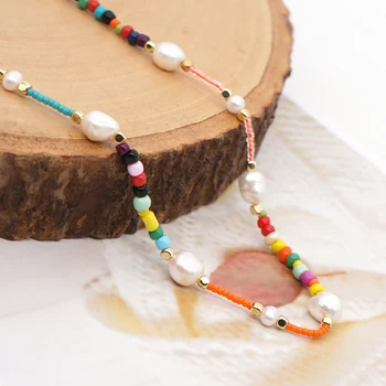 Ожерелья из пресноводного жемчуга Go2Boho, модное ожерелье из разноцветных бусин, женское колье в стиле бохо из бисера, ожерелье из настоящего жемчуга, ювелирные изделия  5
