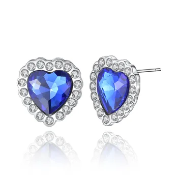 Хит продаж, Серьги-гвоздики с кристаллами Синего цвета Для женщин, ювелирные Аксессуары, Свадебные Серьги Оптом  5