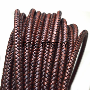 кожаные шнуры длиной около 8 мм длиной около 1 метра, античный оранжевый Круглый Плетеный шнур из натуральной воловьей кожи для изготовления браслетов, струны своими руками, настоящие  5