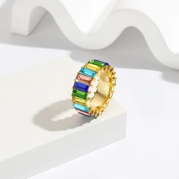 Высококачественные Роскошные Многоцветные Обручальные кольца с кубическим цирконием в виде багета AAA Для женщин, Массивные вечерние украшения  4