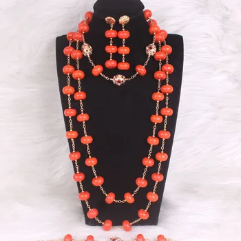 Модный африканский ювелирный набор Dudo, Модные Коралловые бусы, Ожерелье, Серьги, Браслет, Свадебный набор из 3 предметов  4