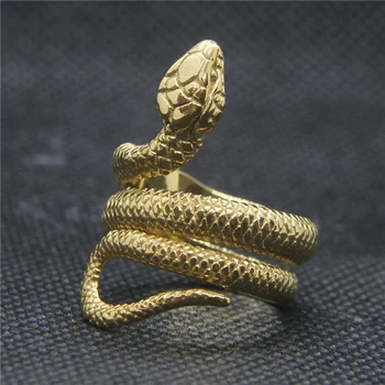 Прямая поставка 7-13 Кольцо в виде змеи с животными из нержавеющей стали 316L, мужское крутое золотое кольцо в виде змеи  5