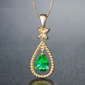 Новая модная золотая бабочка-капелька, шикарный изумрудный кулон с драгоценным камнем, женский воротник-цепочка, ожерелье Оптом  3