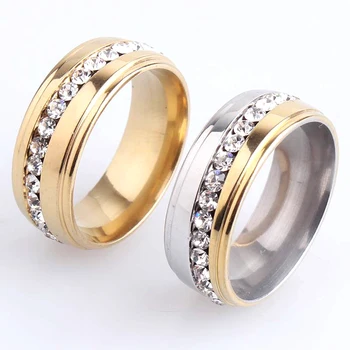 8 мм золотой цвет серебряный цвет косой однорядный кристалл из нержавеющей стали 316L обручальные кольца для мужчин и женщин оптом  4