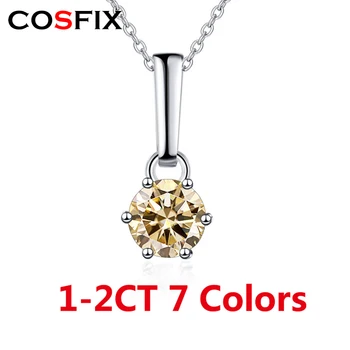 COSFIX 1-2CT Муассанит Оригинальный S925 Стерлингового Серебра Красочный Муассанит С Шестью Зубцами Ожерелье Женская Подвеска для Женщин 2023  1