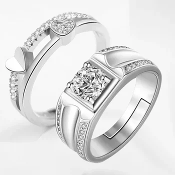 Простое мужское Женское парное кольцо с модной короной, Набор парных колец с цирконием, Открывающий свадебные имитационные хрустальные кольца, Роскошный ювелирный подарок  5