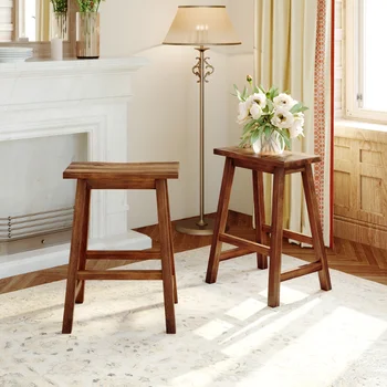 Кухонные обеденные стулья TOPMAX Farmhouse Rustic высотой со столешницу из 2 предметов, деревянные Кухонные табуреты для небольших помещений\  Орех Орех твердый  5