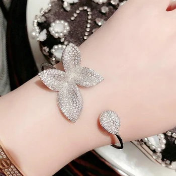 Новый дизайн, циркониевые камни AAA, полностью проложенный браслет-манжета в форме цветка, для женщин, браслет-бабочка, ювелирные изделия  5