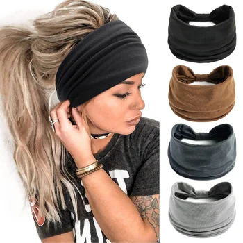 Модная однотонная повязка на голову, женские эластичные ленты для волос для йоги, головной убор для девочек, тюрбан, бандана, аксессуары для волос, головные уборы  5