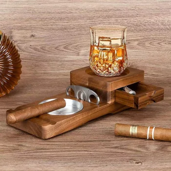 Деревянная пепельница для сигар Подставка для напитков из Цельного дерева Поднос для виски Мундштук для сигар Коробка для сигар  10