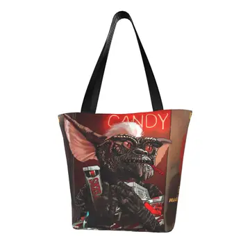 Гремлины, сумки для покупок в стиле арт-арт, женская мода, холщовая сумка для покупок в полоску Terror Monster, сумка для покупок на плечо, большая вместительная сумка  10
