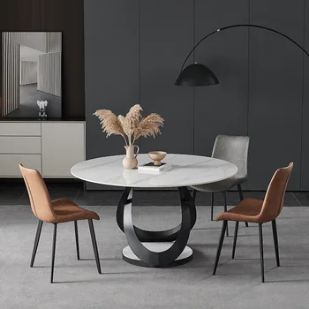 Итальянский минималистичный обеденный стол Современный простой круглый обеденный стол из мраморной грифельной доски для дома  5