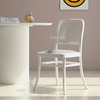Скандинавский обеденный стул для кухни, спинка, Домашний Туалетный столик, Плетеная кожа, Современный минималистичный Бук, стулья из ротанга  5