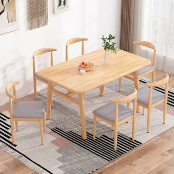 Скандинавские прямоугольные обеденные столы Мебель для домашней столовой Простое сочетание обеденного стола и стула Роскошный набор для кафе-ресторана  5