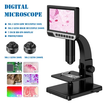 Цифровой микроскоп с 7-дюймовым IPS дисплеем HD, 500X 2000X USB, промышленная лупа непрерывного усиления для насекомых-клеток печатных плат  5