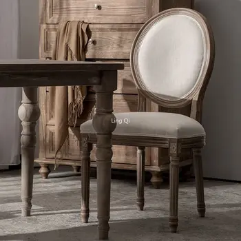 Обеденный стул с деревянной обивкой, Французский Роскошный промышленный простой обеденный стул с одним полом, Винтажная современная мебель Cadeiras  5