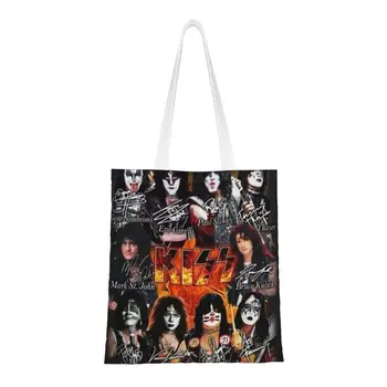 Сумка для покупок Rock Demon Kiss Band Rock And Roll, женская холщовая сумка-тоут, моющиеся сумки для покупок в продуктовых магазинах  10