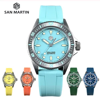 Мужские часы San Martin Rainbow с автоподзаводом Miyota 8215 Механизм Автоматические Механические Часы Sport Sapphire 20Bar C3 Luminous  10