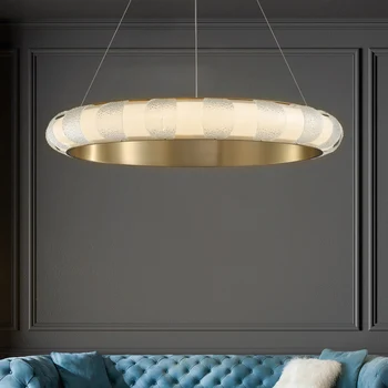 Современный подвесной светильник со светодиодной подсветкой в скандинавском стиле для гостиной, подвесной светильник в виде круга для столовой, Роскошный подвесной светильник для спальни  10