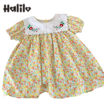 Halilo, платья для маленьких девочек, Летняя хлопковая праздничная одежда принцессы в цветочек  0