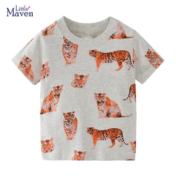 Little maven/ Верхняя одежда для мальчиков, летние детские футболки, хлопковые футболки с рисунком тигра из мультфильма, Детская одежда из хлопка 2-7 лет  5