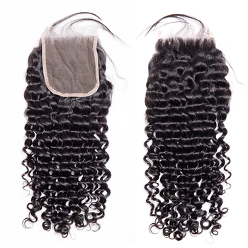 Кружевная застежка для вьющихся волос, предварительно выщипанная Бразильская линия волос Remy с детскими волосами 4x4, кружевная застежка, завязанная вручную, Натуральный цвет, Свободная часть  10
