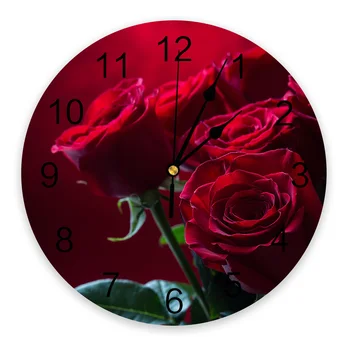Круглые настенные часы с красной розой, Акриловые Подвесные часы с бесшумным временем, Декор интерьера дома, спальни, гостиной, офиса.  10