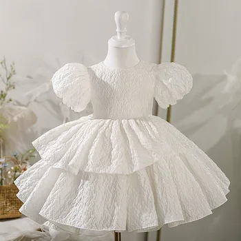 Новое платье для маленьких девочек, бальное платье, платья на день рождения для маленьких девочек от 1 года, платья для крещения младенцев с коротким рукавом, Крестильные платья для младенцев  5