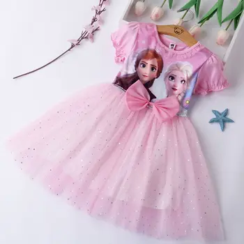Летний красивый детский костюм для вечеринки, детские платья для девочек, замороженная Эльза, Анна, галстук-бабочка, платье принцессы на день рождения  5