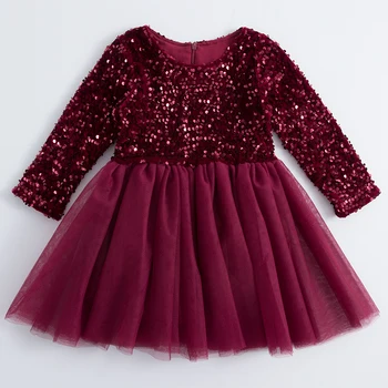 Girlymax Зима-весна, для маленьких девочек, винно-красное, зеленое, Прозрачное платье-пачка длиной до колен, детская праздничная одежда  0