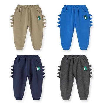 27kids/Однотонные брюки для мальчиков, спортивные брюки с карманами и рисунком динозавра, повседневная хлопковая детская одежда от 2 до 4 6 лет  5