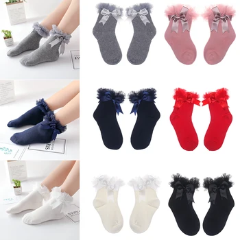 Кружевные носки с оборками для младенцев, носки до колена для новорожденных, дышащие мягкие носки до щиколотки для детей, одежда для девочек в стиле принцессы  4