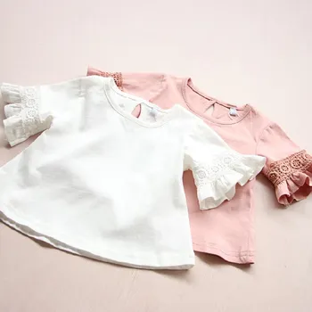 Блузка для девочек, летняя детская рубашка для малышей, блузки с расклешенными рукавами, детская одежда, топы для маленьких девочек, 90 ~ 130  0