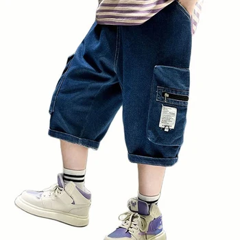 Джинсы для мальчиков, однотонные джинсы для мальчиков, повседневный стиль, детские джинсы для мальчиков, детская одежда для подростков 6, 8, 10, 12, 14 лет  5