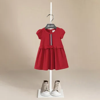 2023 Детская Летняя Одежда Для девочек, Красное Платье С коротким рукавом, Хлопковое Детское Корейское Платье, Платье с открытой спиной Для Маленьких девочек  4