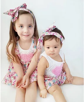 Комплект одежды Sister Match с цветочным рисунком, топ без рукавов Heart Love и юбка на подтяжках с цветочным рисунком для девочки  5