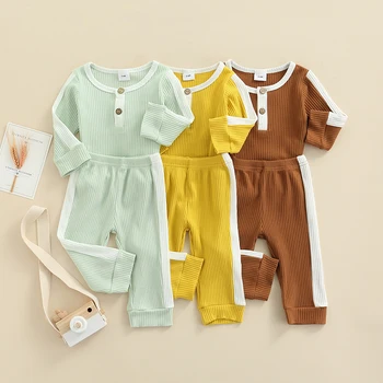 FOCUSNORM, 3 цвета, комплекты одежды для новорожденных мальчиков и девочек, 0-24 м, цветные лоскутные пуловеры с длинными рукавами, топы, эластичные брюки  4