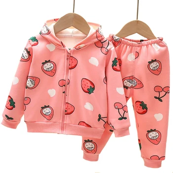 2021 Новый весенне-осенний плюс бархатный комплект одежды для маленьких девочек 1-4 лет, сохраняющий тепло, пальто с капюшоном + брюки, костюм из 2 предметов для девочек  4