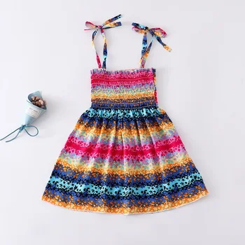 Богемное платье для маленьких девочек Летние платья на бретельках для малышей Пляжный повседневный сарафан Детское платье без рукавов с запахом и открытой спиной  5