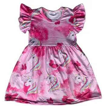 Летний Модный бутик, Милая детская одежда для девочек, Розовое платье с рисунком Единорога Оптом  5