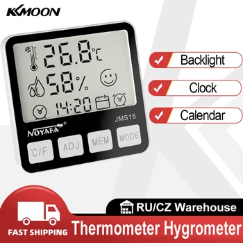 ЖК-цифровой датчик температуры, измеритель влажности, Термометр, гигрометр, Метеостанция в помещении, Календарь и будильник  5