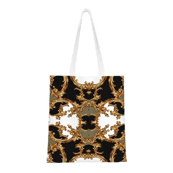 Золотая Декоративная барочная симметричная сумка для покупок, женская милая холщовая сумка для покупок, сумки через плечо, сумка большой емкости  10