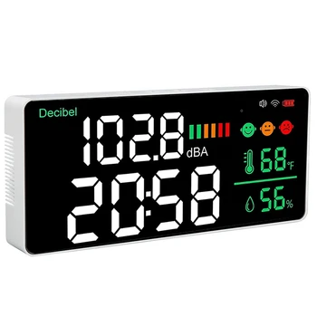 Светодиодный децибелометр, Wi-Fi, настенный шумомер, цифровые часы, измеритель температуры и влажности, измеритель 30-130 ДБА, ДБ-метр  1