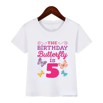 Футболка с названием номера на день рождения с бабочкой для девочек, Забавная футболка с подарком на день рождения, индивидуальный номер имени  5